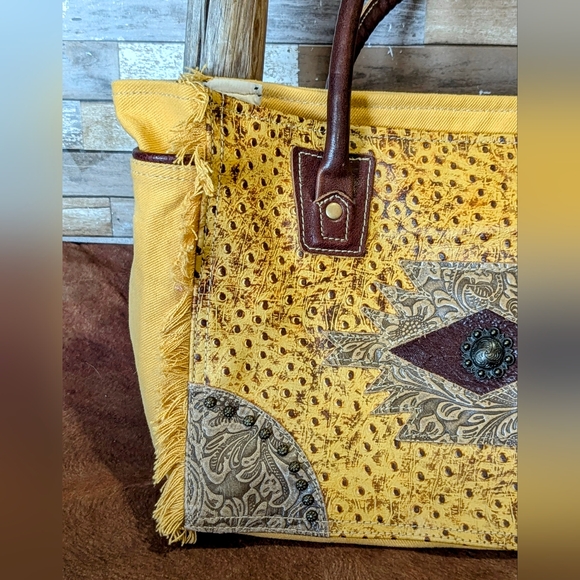 Myra Supine Canvas & Leather With Concho & Studs Handbag - Picture 3 of 16